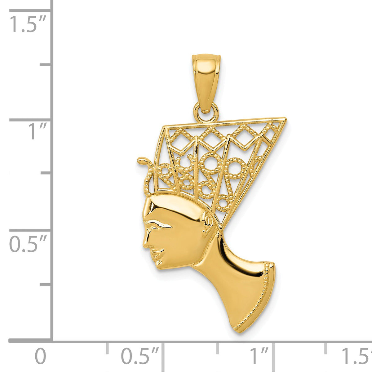 Alternate view of the 14k Yellow Gold Filigree Egyptian Nefertiti Profile Pendant, 18 x 31mm by The Black Bow Jewelry Co.