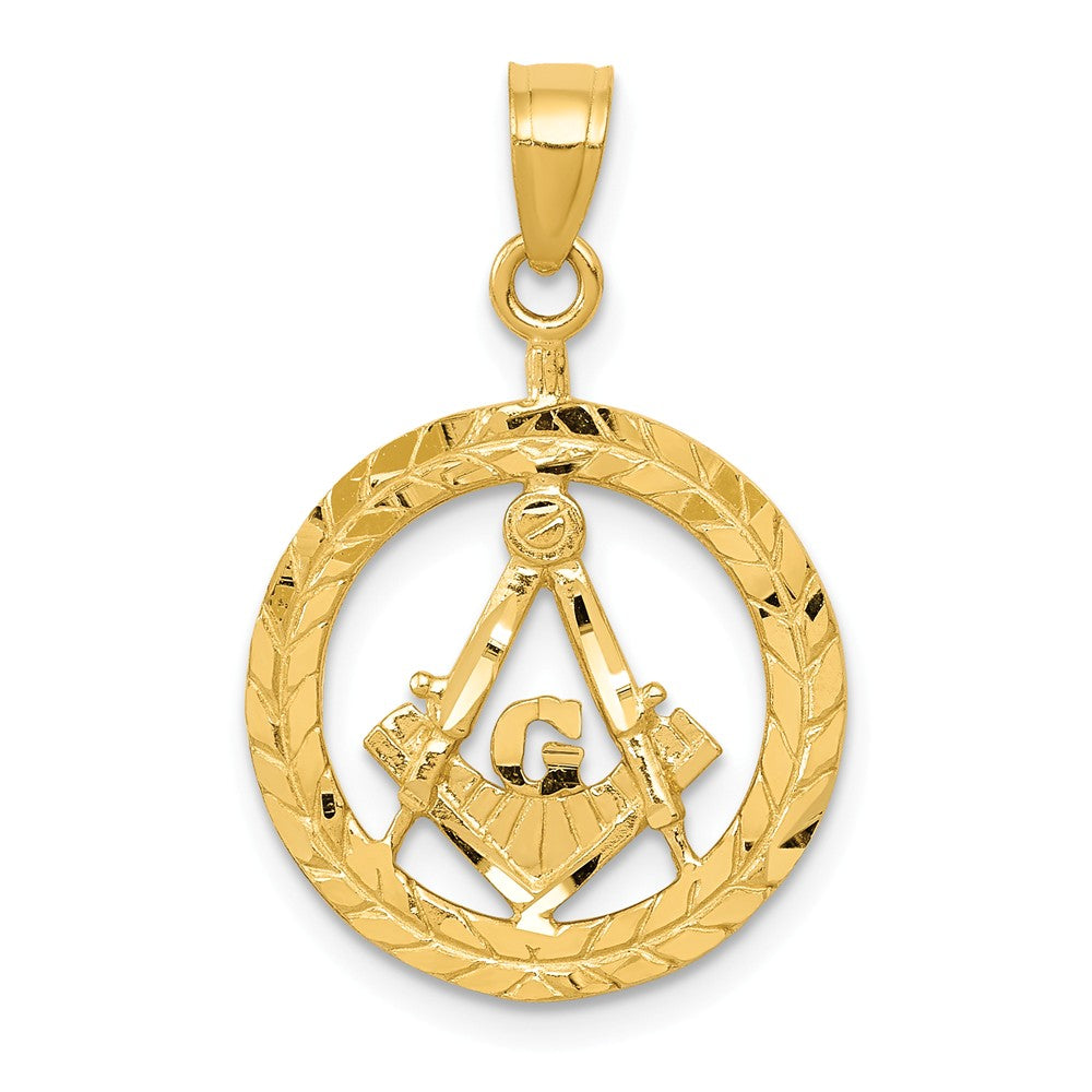 14k Yellow Gold Wreath with Masonic Symbol Pendant, 16mm (5/8 Inch), Item P26948 by The Black Bow Jewelry Co.