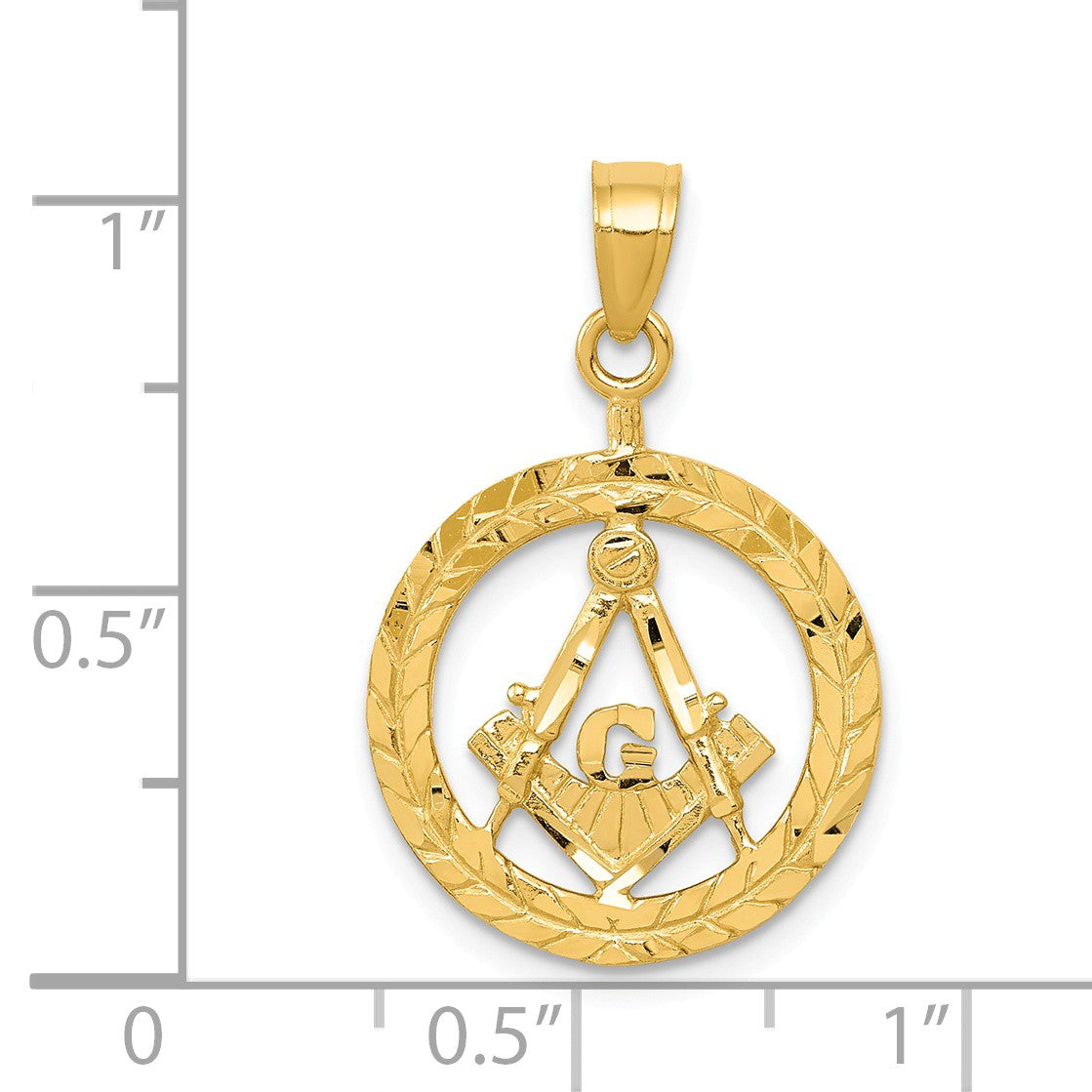 Alternate view of the 14k Yellow Gold Wreath with Masonic Symbol Pendant, 16mm (5/8 Inch) by The Black Bow Jewelry Co.