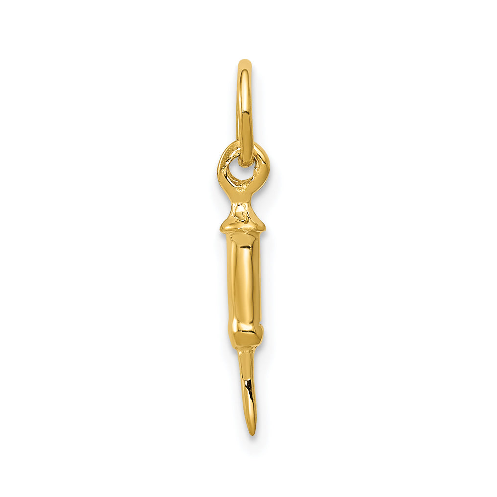 14k Yellow Gold Polished 3D Medical Syringe Charm, 3 x 20mm, Item P26950 by The Black Bow Jewelry Co.