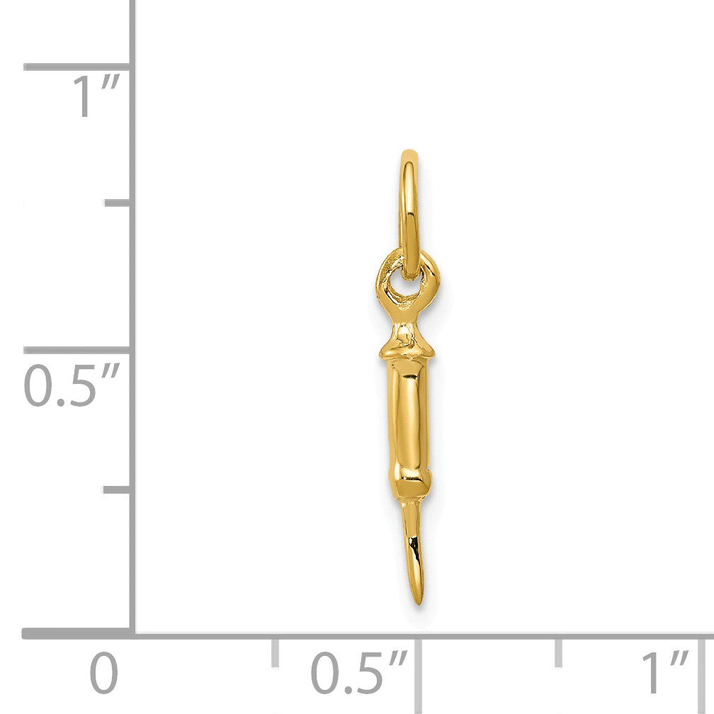 Alternate view of the 14k Yellow Gold Polished 3D Medical Syringe Charm, 3 x 20mm by The Black Bow Jewelry Co.