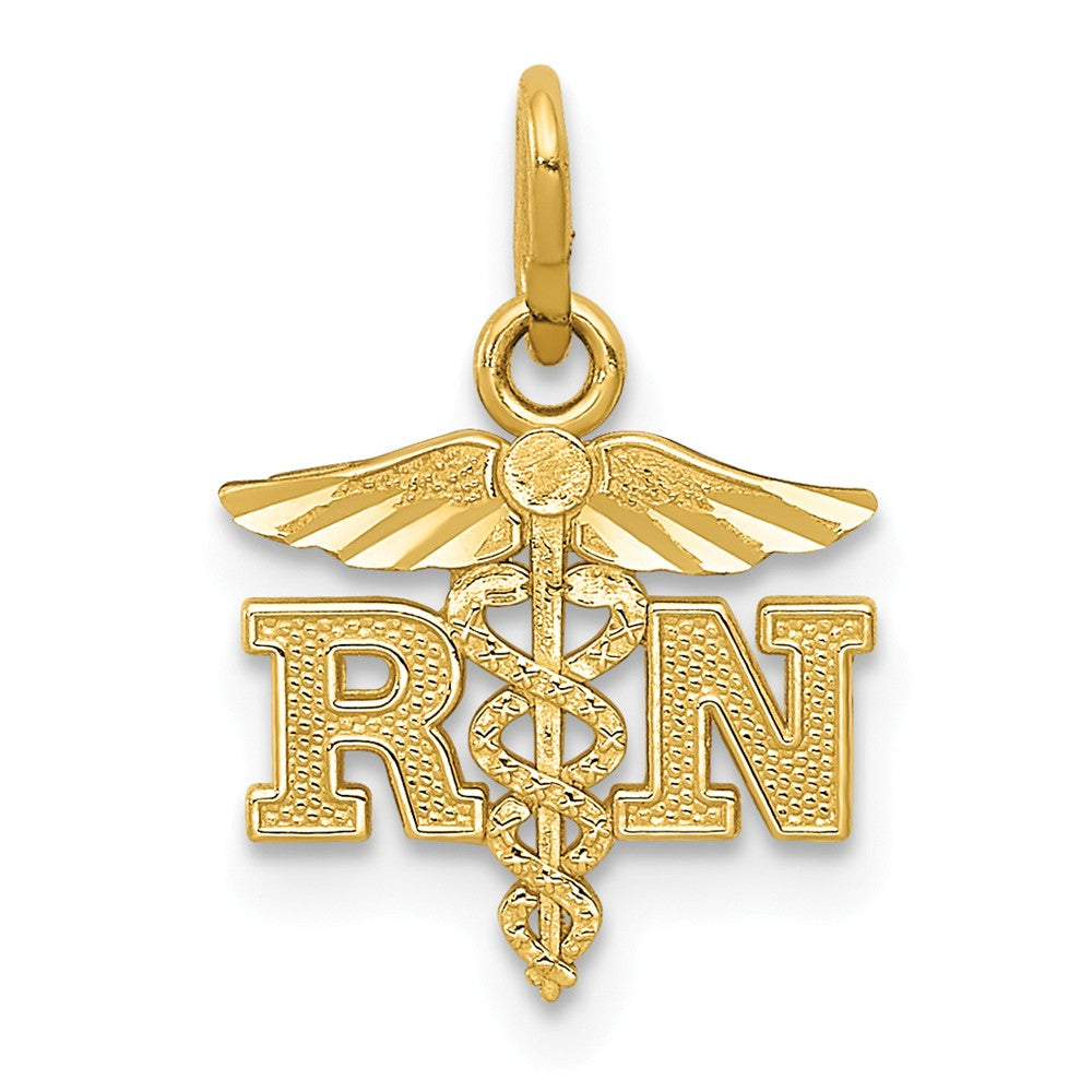 14k Yellow Gold Small D/C RN Nurse Charm or Pendant, 11mm (7/16 Inch), Item P26951 by The Black Bow Jewelry Co.