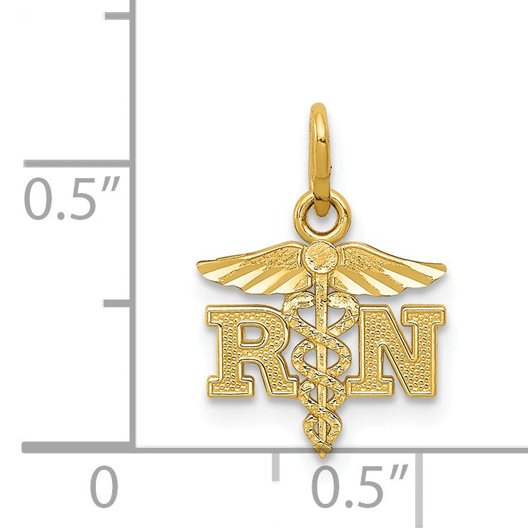 Alternate view of the 14k Yellow Gold Small D/C RN Nurse Charm or Pendant, 11mm (7/16 Inch) by The Black Bow Jewelry Co.