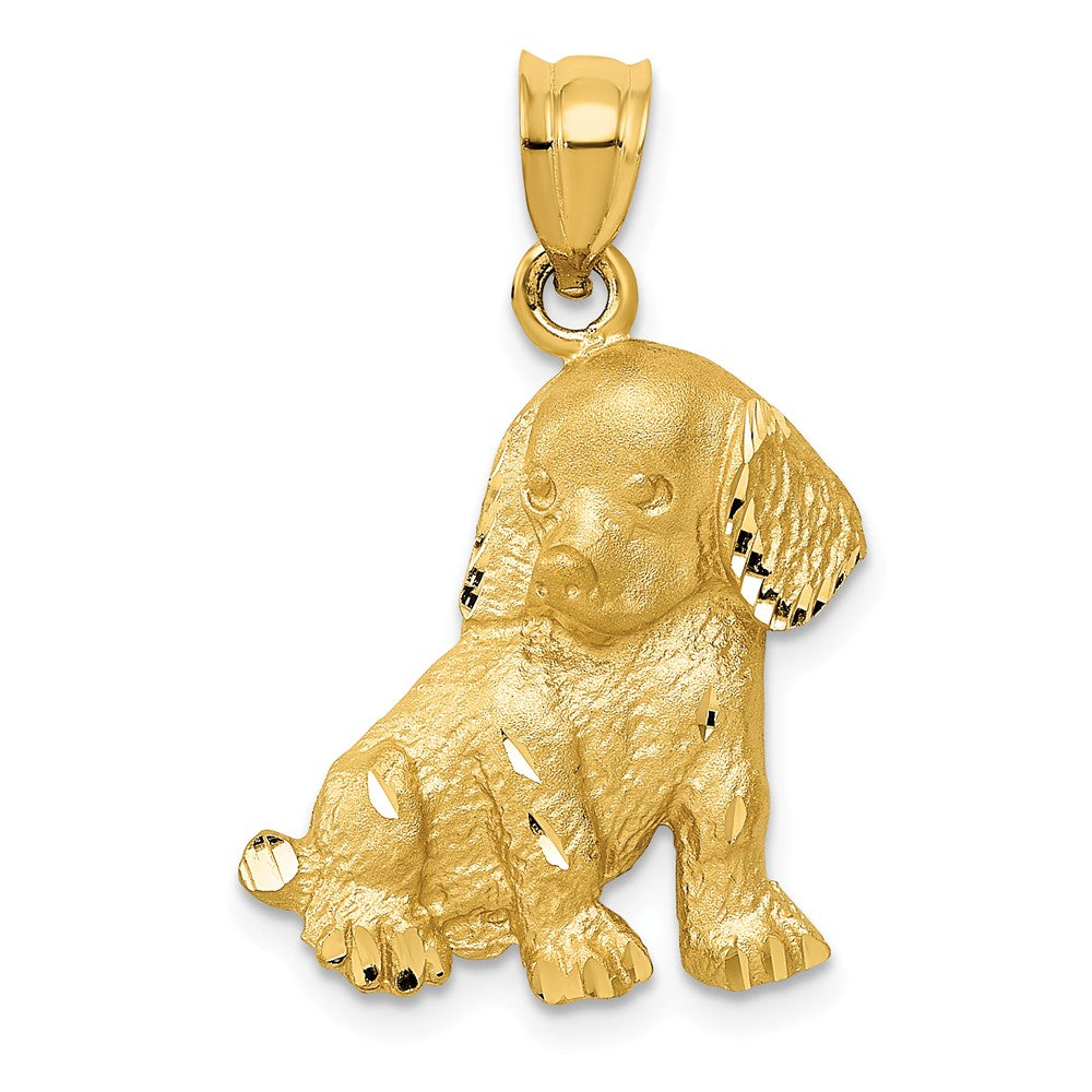 14k Yellow Gold Satin &amp; Diamond-Cut Puppy Pendant, 17 x 26mm, Item P26956 by The Black Bow Jewelry Co.