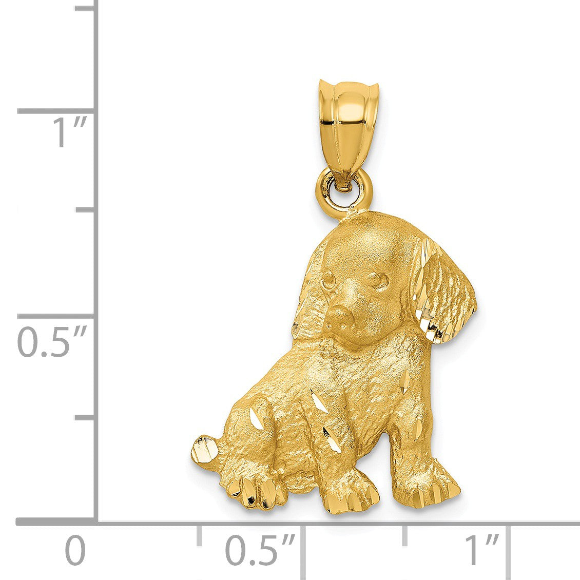 Alternate view of the 14k Yellow Gold Satin &amp; Diamond-Cut Puppy Pendant, 17 x 26mm by The Black Bow Jewelry Co.