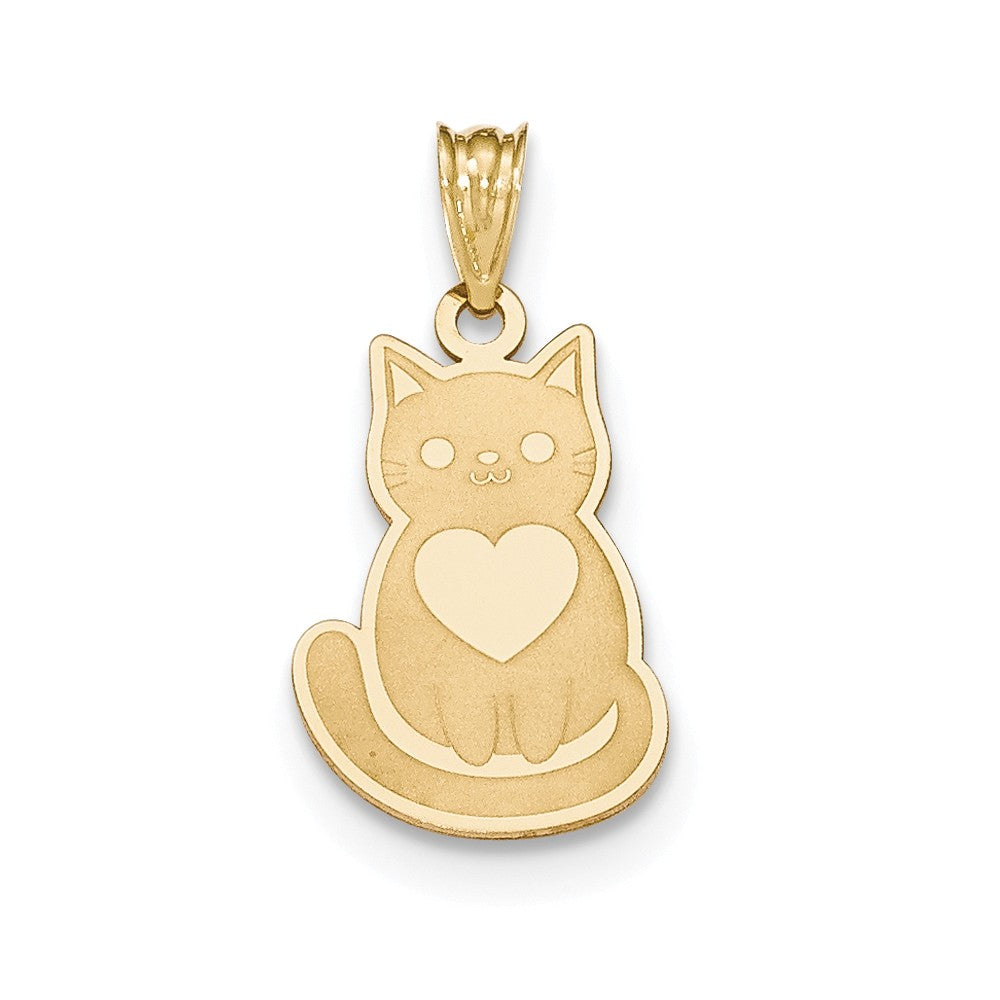14k Yellow Gold Polished &amp; Laser Cut Engravable Cat Pendant, 13 x 25mm, Item P26958 by The Black Bow Jewelry Co.