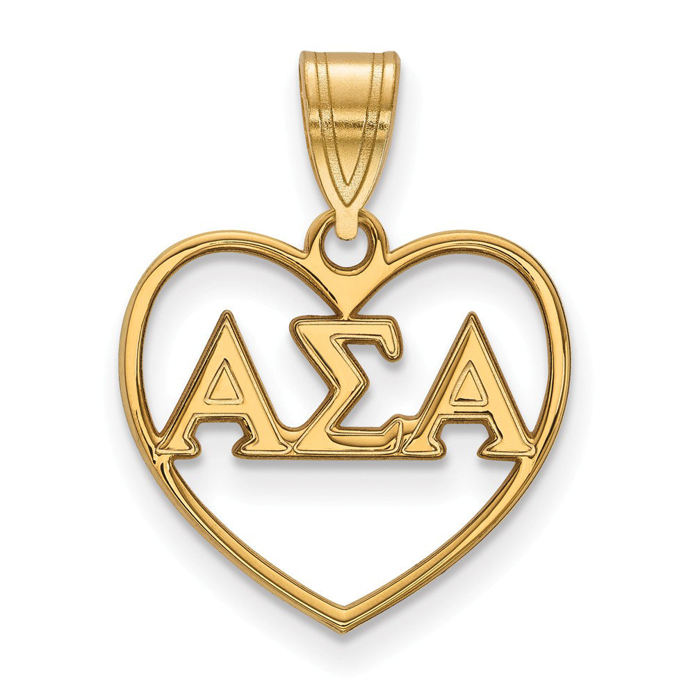 14K Plated Silver Alpha Sigma Alpha Heart Greek Letters Pendant, Item P26997 by The Black Bow Jewelry Co.
