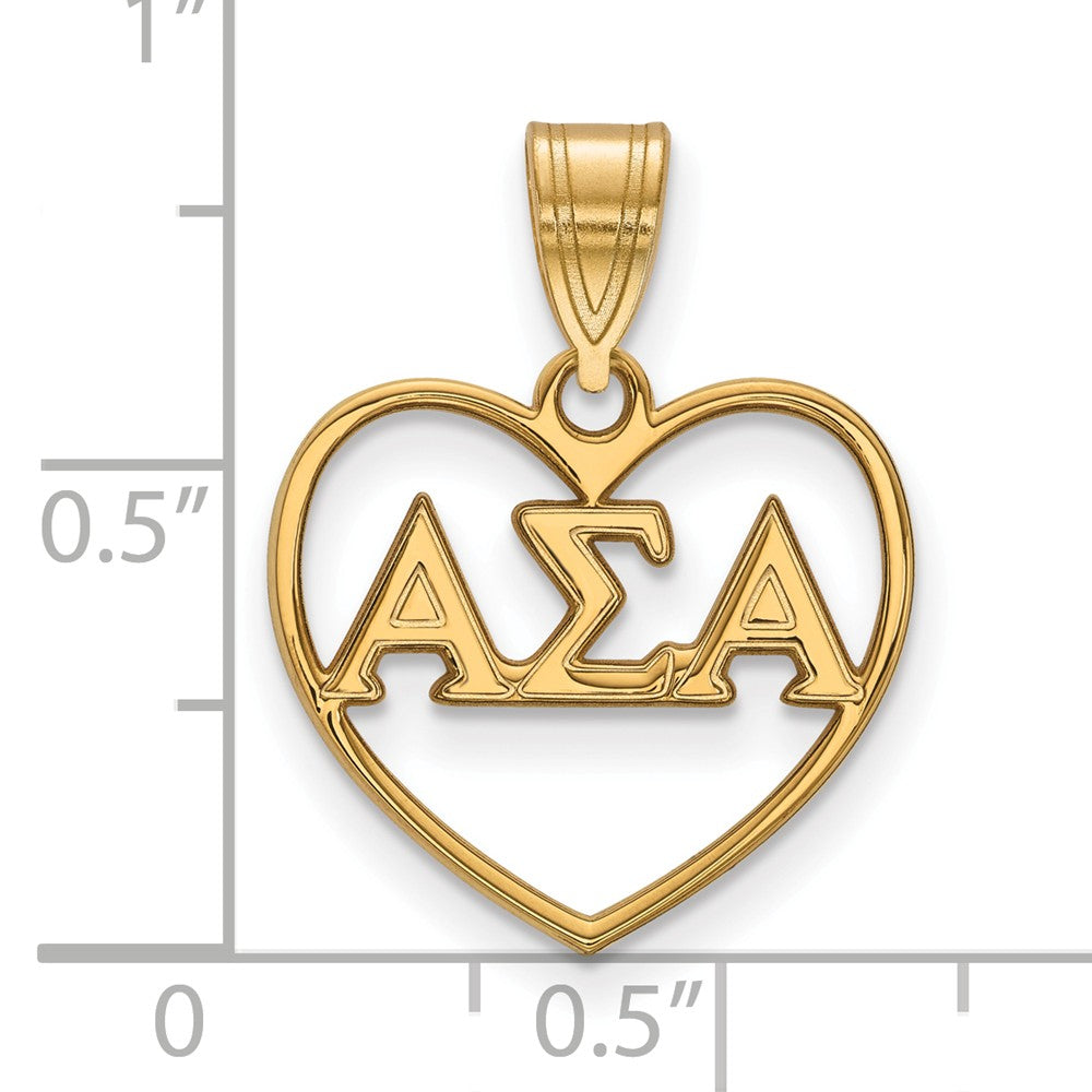 Alternate view of the 14K Plated Silver Alpha Sigma Alpha Heart Greek Letters Pendant by The Black Bow Jewelry Co.
