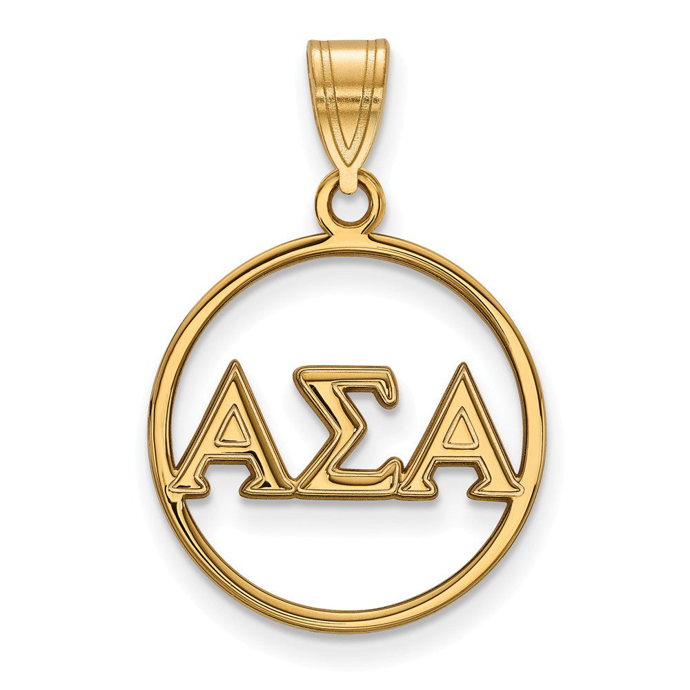 14K Plated Silver Alpha Sigma Alpha Small Circle Pendant, Item P26998 by The Black Bow Jewelry Co.