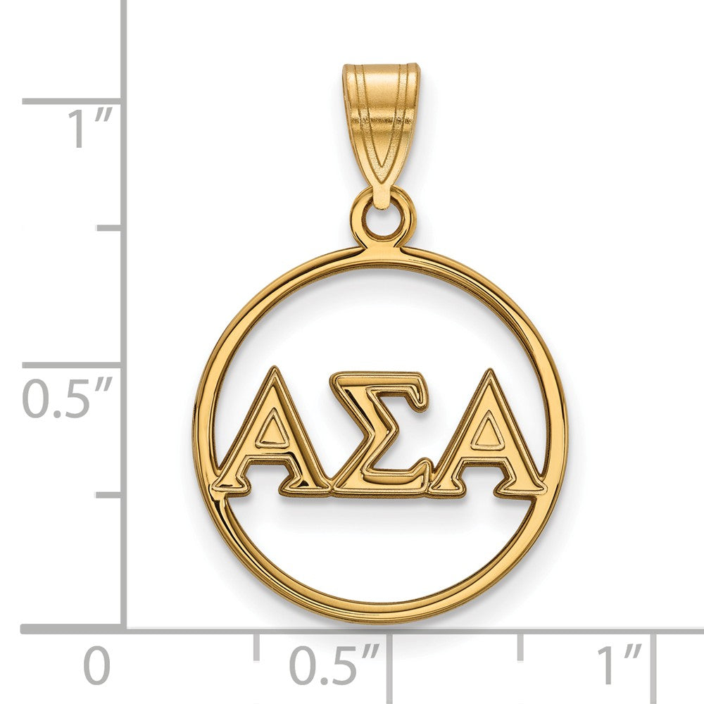 Alternate view of the 14K Plated Silver Alpha Sigma Alpha Small Circle Pendant by The Black Bow Jewelry Co.