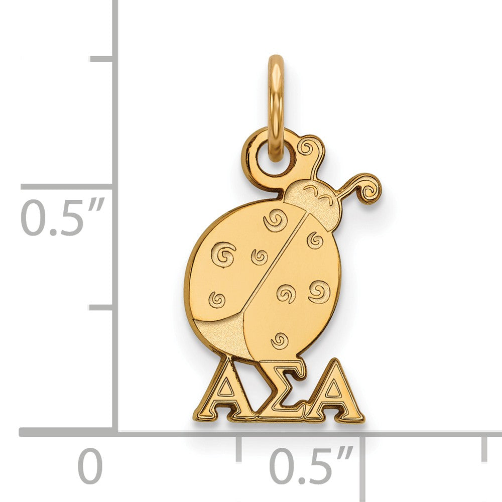 Alternate view of the 14K Gold Plated Silver Alpha Sigma Alpha XS (Tiny) Charm or Pendant by The Black Bow Jewelry Co.
