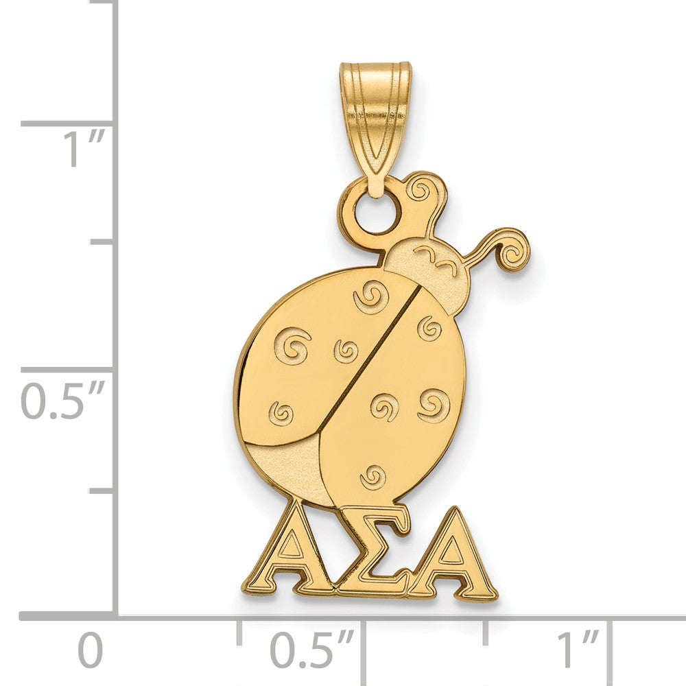 Alternate view of the 14K Plated Silver Alpha Sigma Alpha Medium Pendant by The Black Bow Jewelry Co.