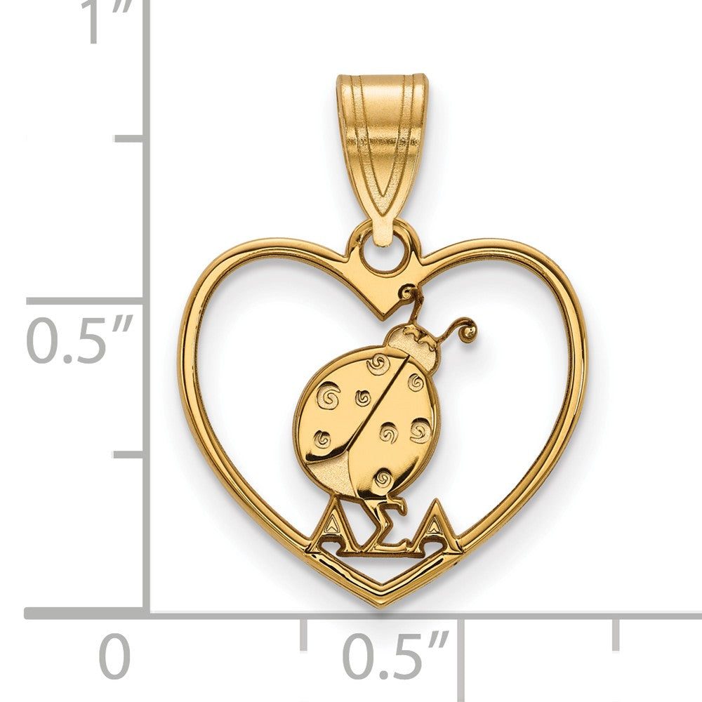 Alternate view of the 14K Plated Silver Alpha Sigma Alpha Heart Pendant by The Black Bow Jewelry Co.