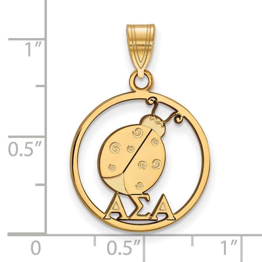 Alternate view of the 14K Plated Silver Alpha Sigma Alpha Medium Circle Pendant by The Black Bow Jewelry Co.