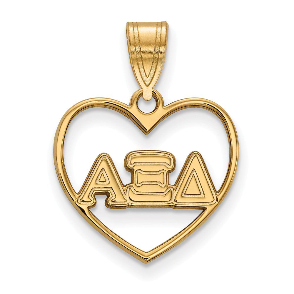 14K Plated Silver Alpha Xi Delta Heart Greek Letters Pendant, Item P27007 by The Black Bow Jewelry Co.
