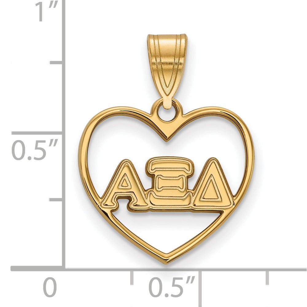 Alternate view of the 14K Plated Silver Alpha Xi Delta Heart Greek Letters Pendant by The Black Bow Jewelry Co.