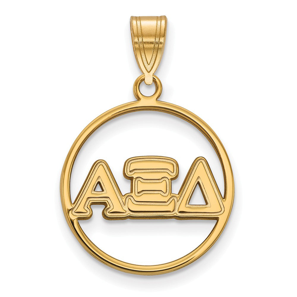 14K Plated Silver Alpha Xi Delta Medium Circle Greek Letters Pendant, Item P27008 by The Black Bow Jewelry Co.