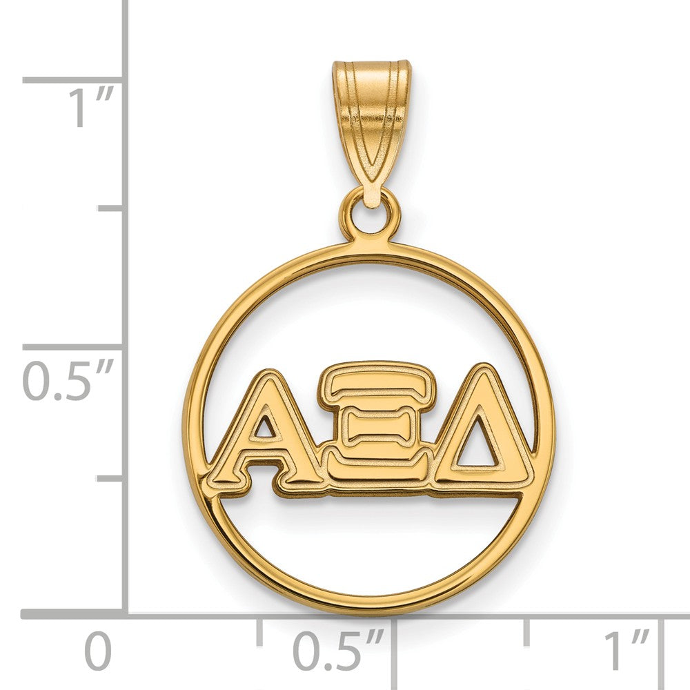 Alternate view of the 14K Plated Silver Alpha Xi Delta Medium Circle Greek Letters Pendant by The Black Bow Jewelry Co.