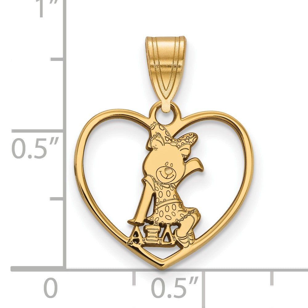 Alternate view of the 14K Plated Silver Alpha Xi Delta Heart Pendant by The Black Bow Jewelry Co.