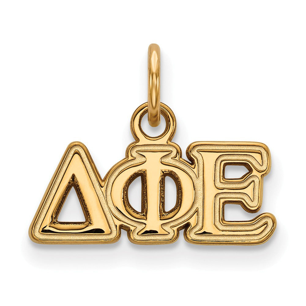 14K Gold Plated Silver Delta Phi Epsilon XS (Tiny) Greek Letters Charm, Item P27039 by The Black Bow Jewelry Co.