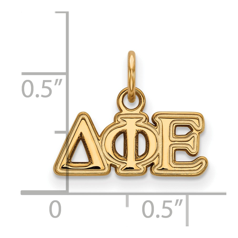 Alternate view of the 14K Gold Plated Silver Delta Phi Epsilon XS (Tiny) Greek Letters Charm by The Black Bow Jewelry Co.