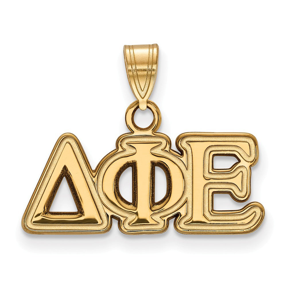 14K Plated Silver Delta Phi Epsilon Small Greek Letters Pendant, Item P27040 by The Black Bow Jewelry Co.