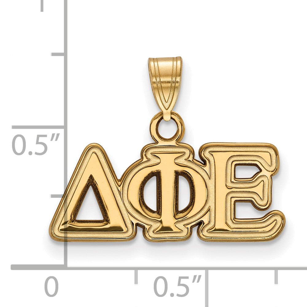 Alternate view of the 14K Plated Silver Delta Phi Epsilon Small Greek Letters Pendant by The Black Bow Jewelry Co.