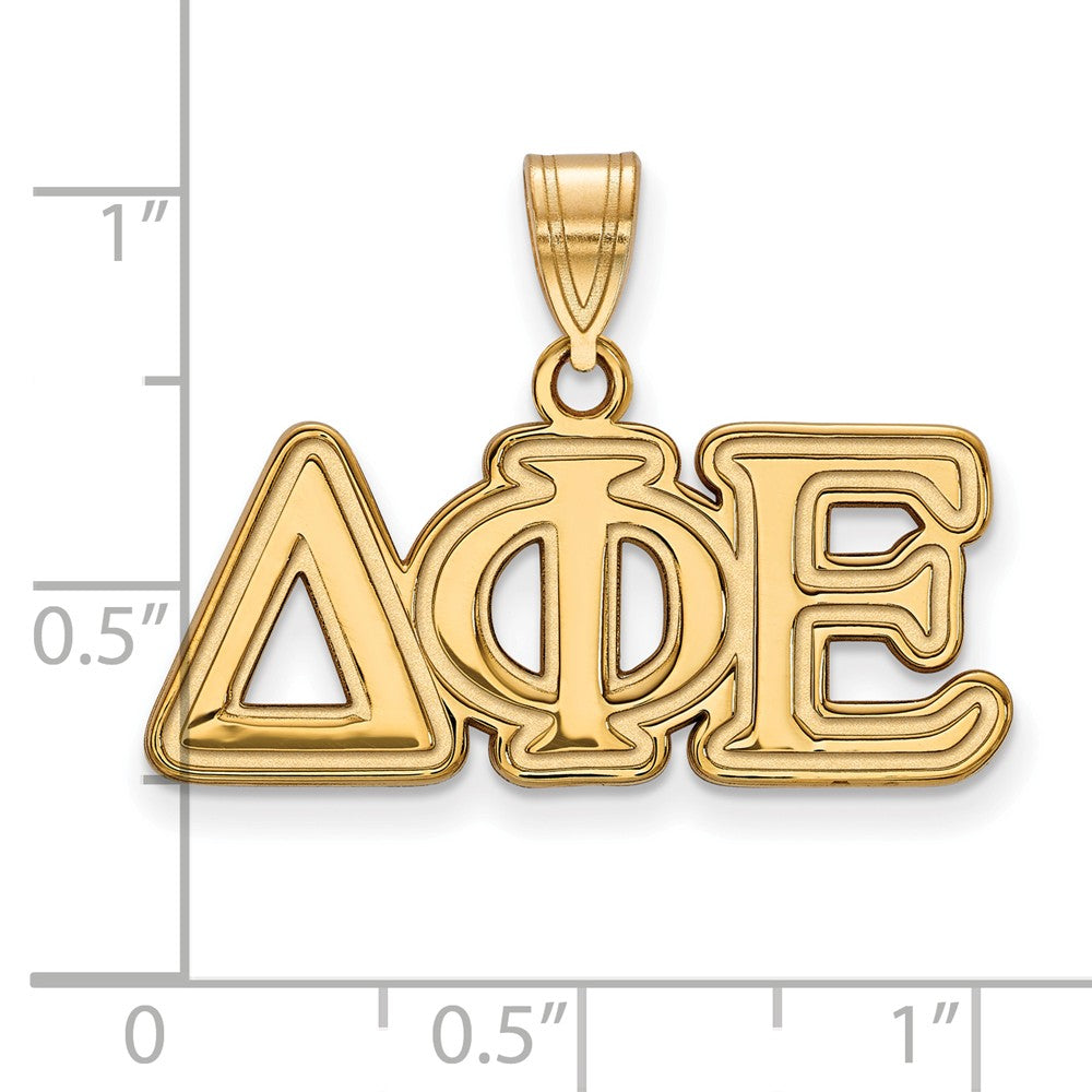 Alternate view of the 14K Plated Silver Delta Phi Epsilon Medium Greek Letters Pendant by The Black Bow Jewelry Co.