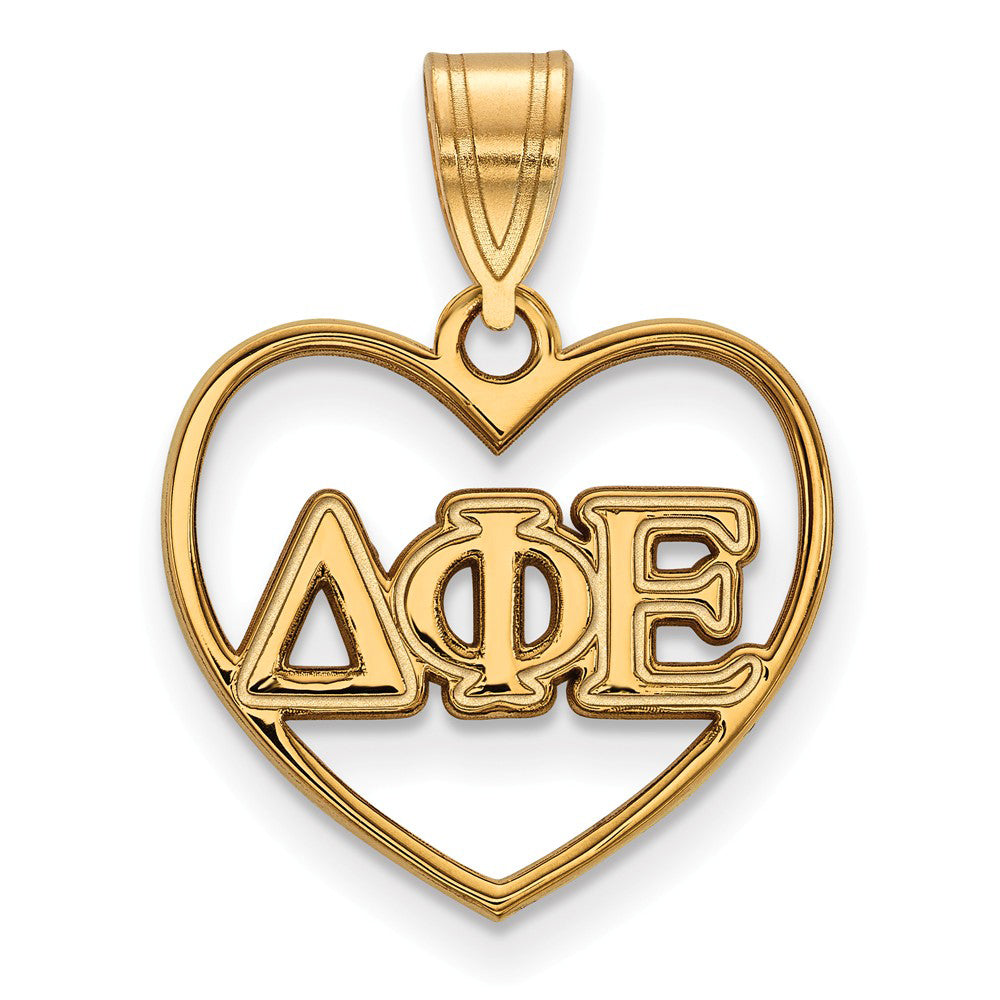 14K Plated Silver Delta Phi Epsilon Heart Greek Letters Pendant, Item P27042 by The Black Bow Jewelry Co.
