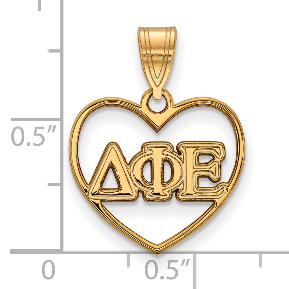 Alternate view of the 14K Plated Silver Delta Phi Epsilon Heart Greek Letters Pendant by The Black Bow Jewelry Co.