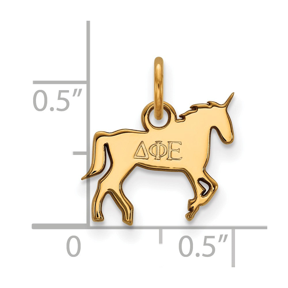 Alternate view of the 14K Gold Plated Silver Delta Phi Epsilon XS (Tiny) Charm or Pendant by The Black Bow Jewelry Co.