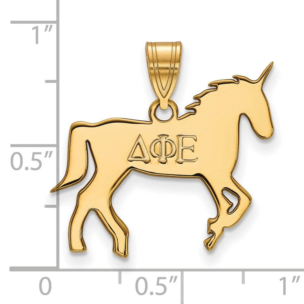 Alternate view of the 14K Plated Silver Delta Phi Epsilon Medium Pendant by The Black Bow Jewelry Co.