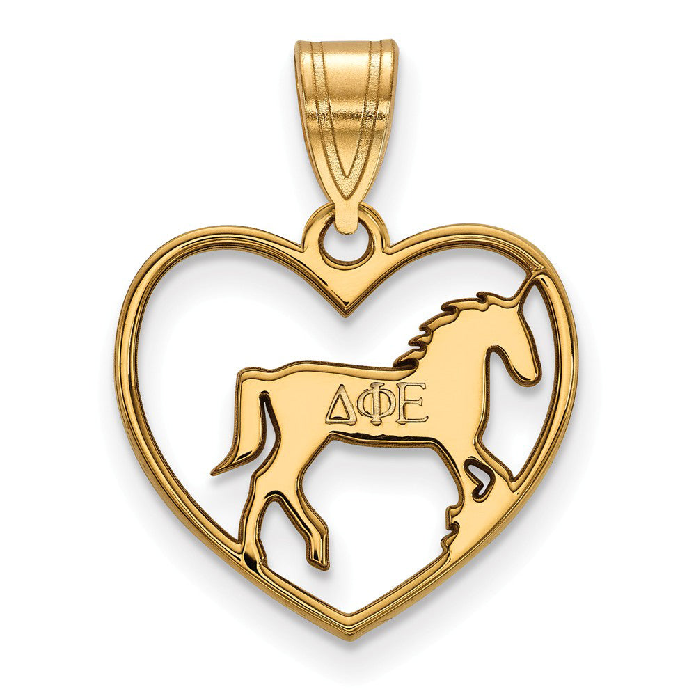 14K Plated Silver Delta Phi Epsilon Heart Pendant, Item P27047 by The Black Bow Jewelry Co.