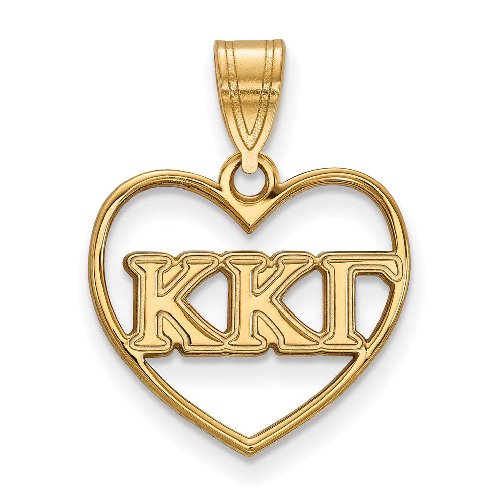 14K Plated Silver Kappa Kappa Gamma Heart Pendant, Item P27077 by The Black Bow Jewelry Co.