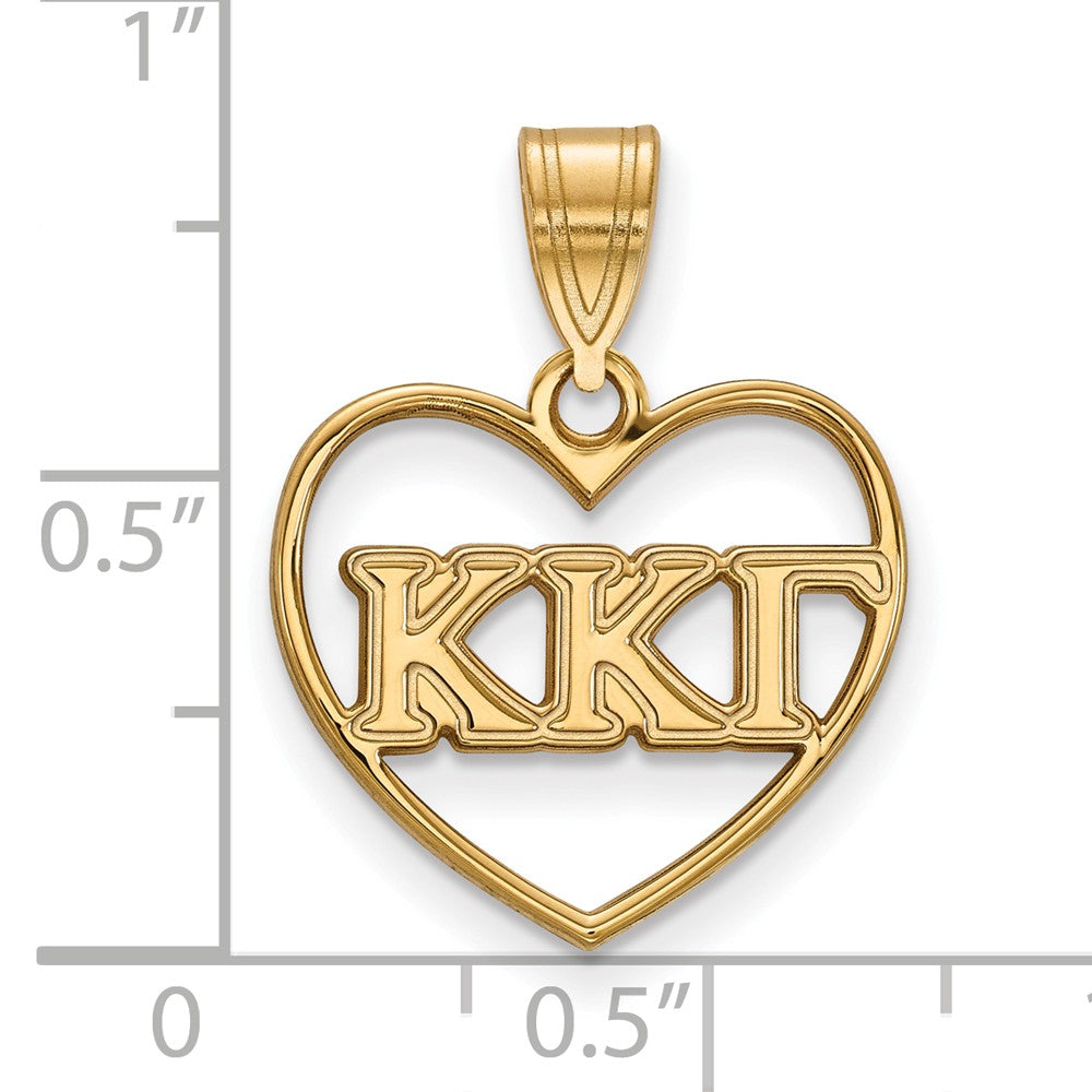 Alternate view of the 14K Plated Silver Kappa Kappa Gamma Heart Pendant by The Black Bow Jewelry Co.