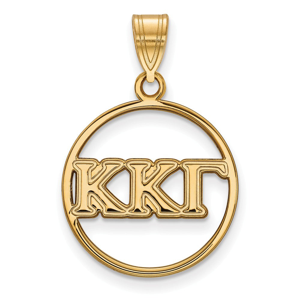 14K Plated Silver Kappa Kappa Gamma Medium Circle Pendant, Item P27078 by The Black Bow Jewelry Co.