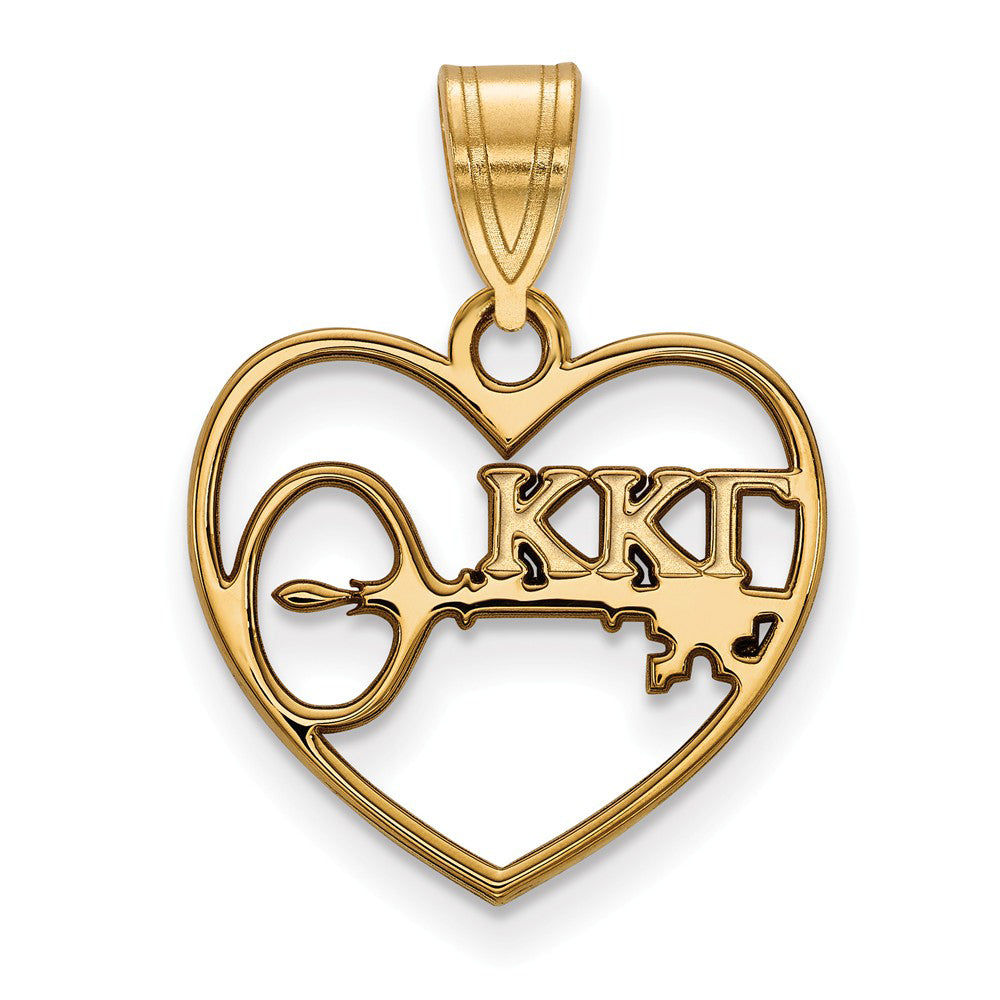 14K Plated Silver Kappa Kappa Gamma Heart Greek Letters Pendant, Item P27081 by The Black Bow Jewelry Co.