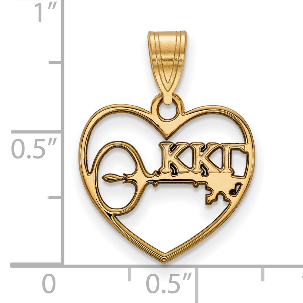 Alternate view of the 14K Plated Silver Kappa Kappa Gamma Heart Greek Letters Pendant by The Black Bow Jewelry Co.