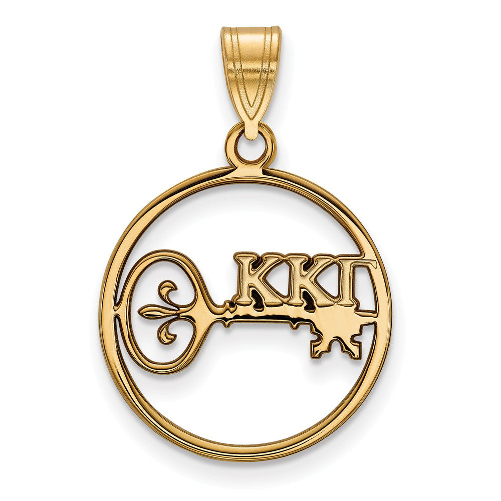 14K Plated Silver Kappa Kappa Gamma Med Circle Greek Letters Pendant, Item P27082 by The Black Bow Jewelry Co.