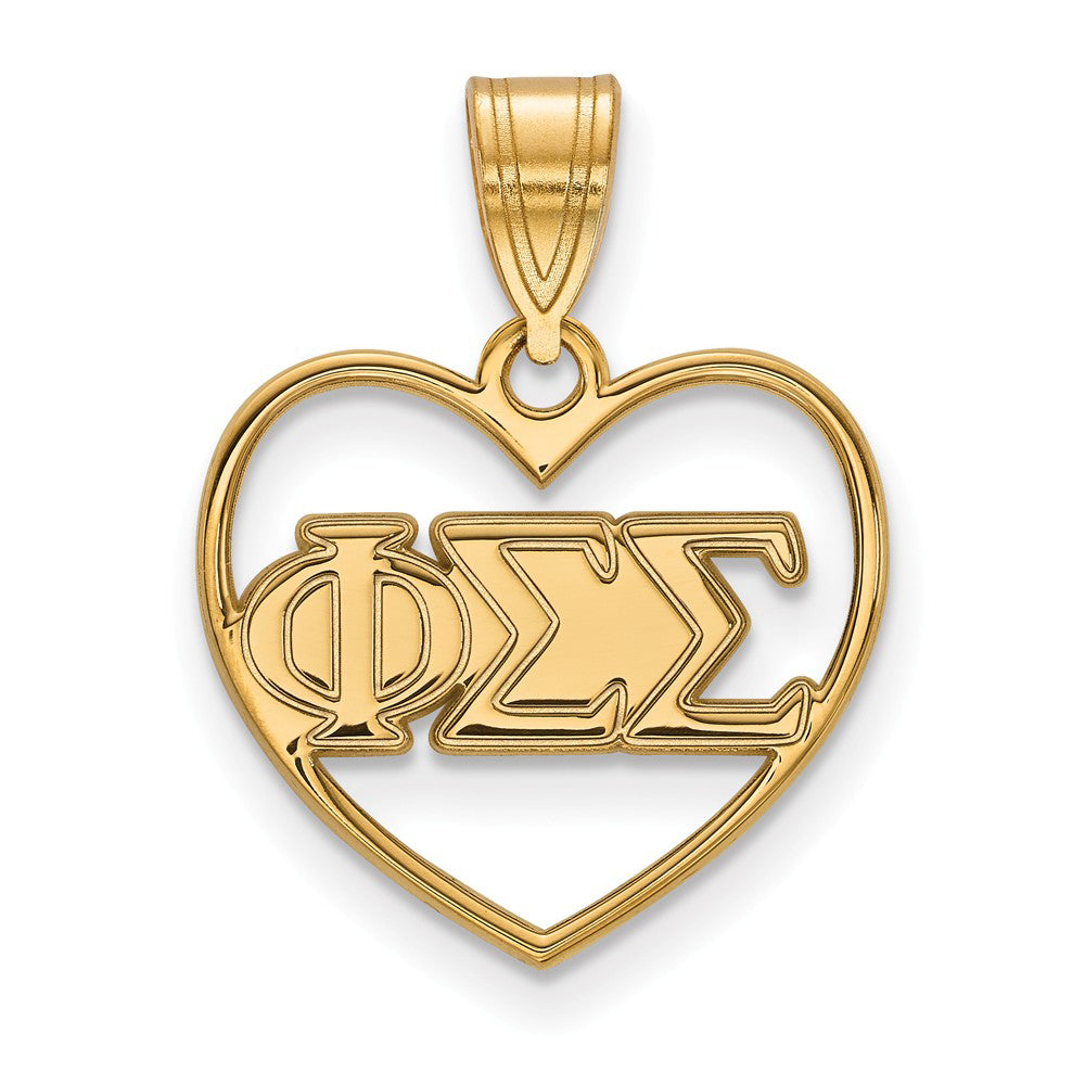 14K Plated Silver Phi Sigma Sigma Heart Greek Letters Pendant, Item P27094 by The Black Bow Jewelry Co.