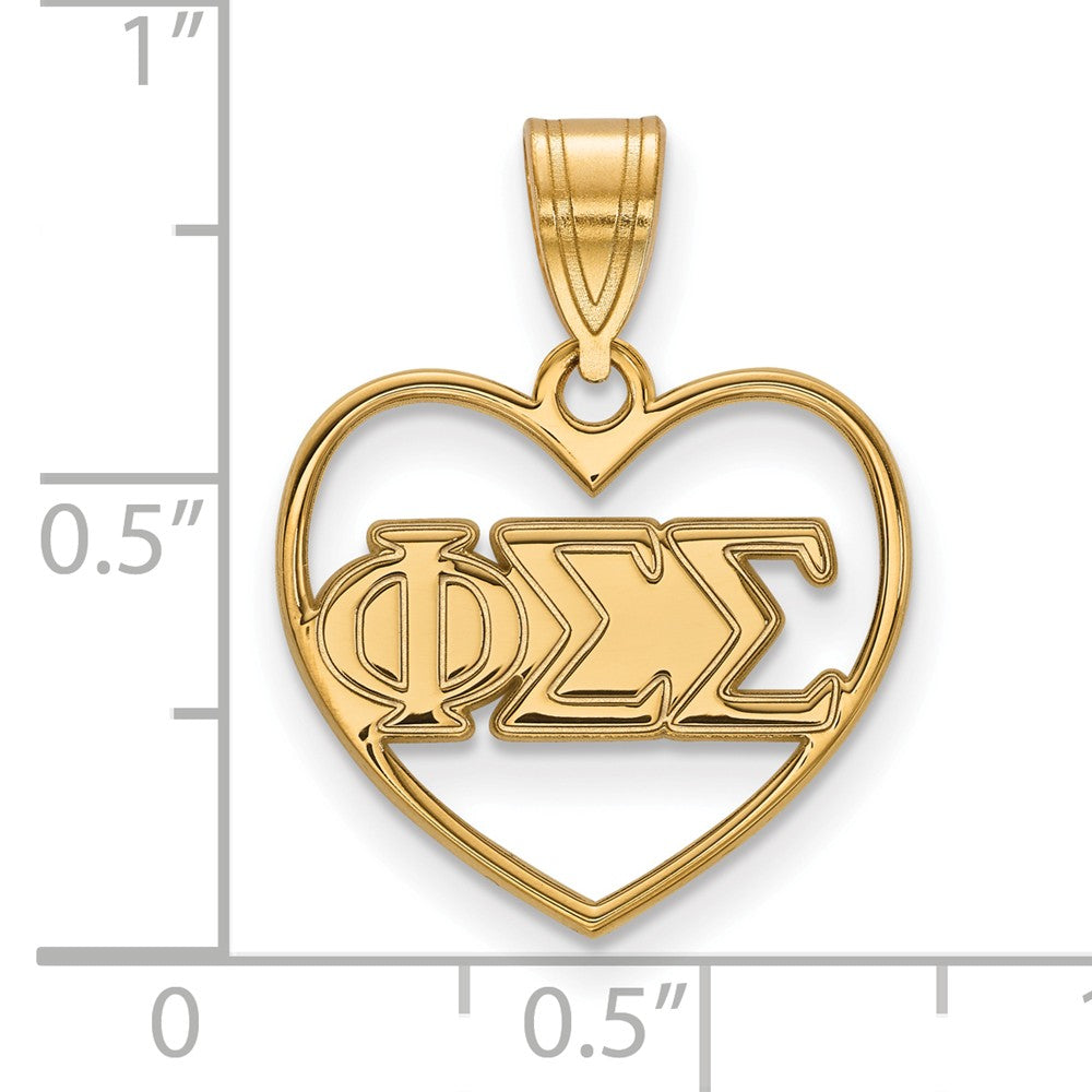 Alternate view of the 14K Plated Silver Phi Sigma Sigma Heart Greek Letters Pendant by The Black Bow Jewelry Co.