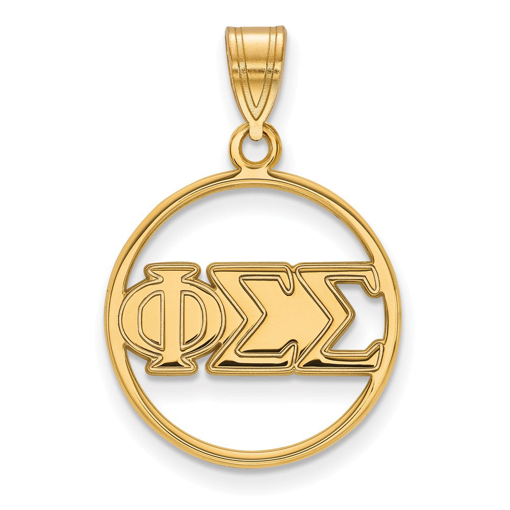 14K Plated Silver Phi Sigma Sigma Medium Circle Greek Letters Pendant, Item P27095 by The Black Bow Jewelry Co.