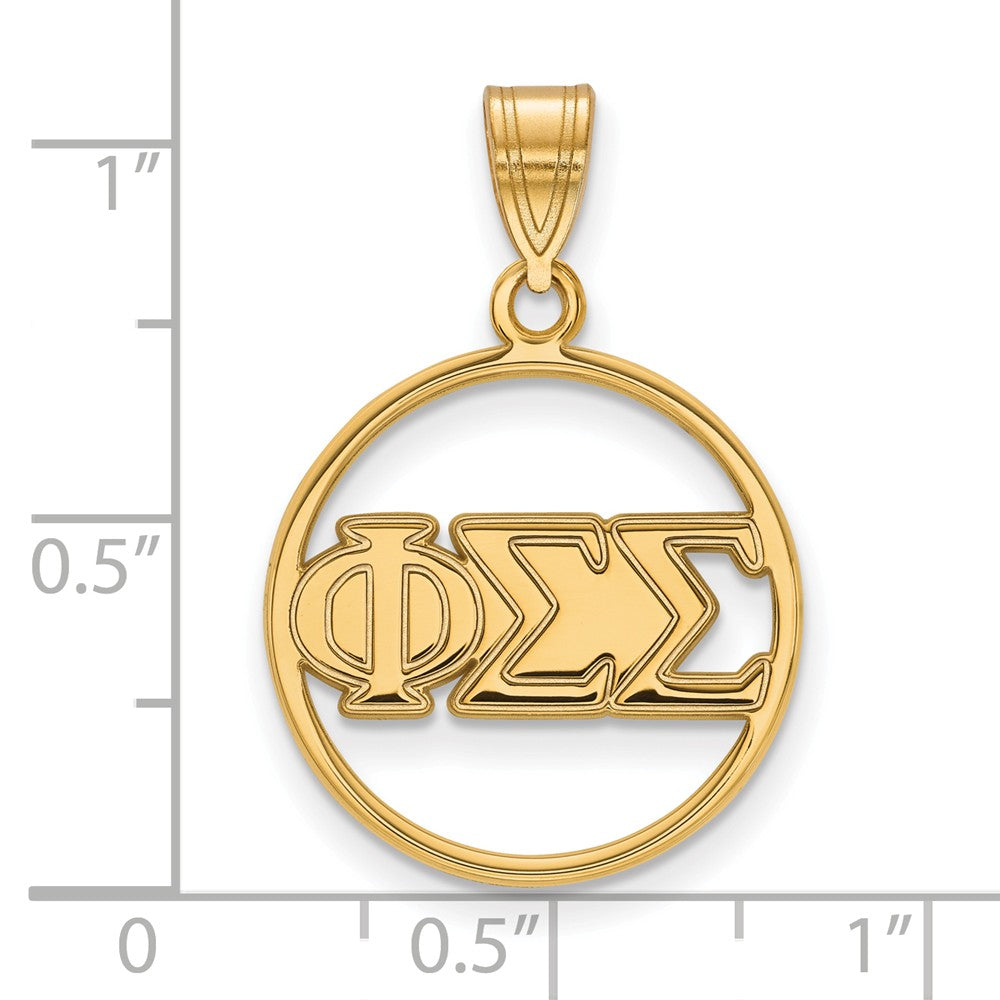 Alternate view of the 14K Plated Silver Phi Sigma Sigma Medium Circle Greek Letters Pendant by The Black Bow Jewelry Co.