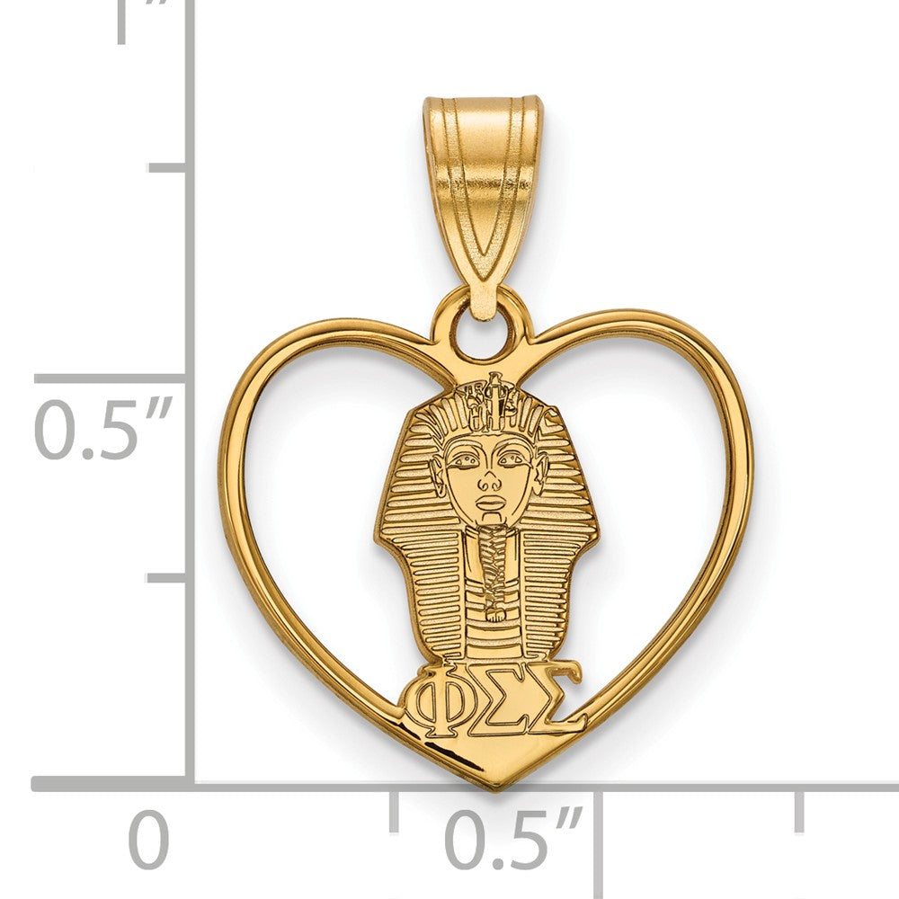 Alternate view of the 14K Plated Silver Phi Sigma Sigma Heart Pendant by The Black Bow Jewelry Co.
