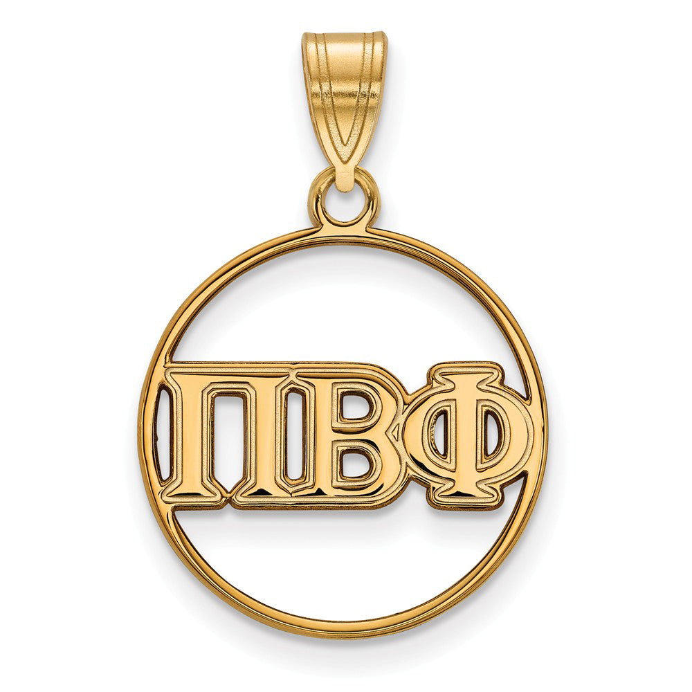 14K Plated Silver Pi Beta Phi Medium Circle Greek Letters Pendant, Item P27102 by The Black Bow Jewelry Co.
