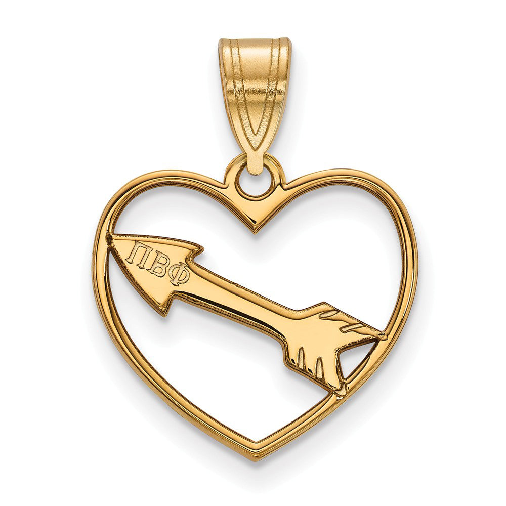 14K Plated Silver Pi Beta Phi Heart Pendant, Item P27106 by The Black Bow Jewelry Co.