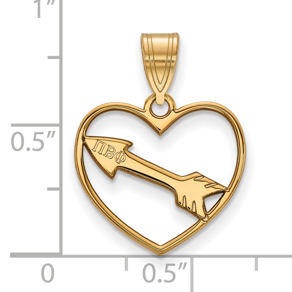 Alternate view of the 14K Plated Silver Pi Beta Phi Heart Pendant by The Black Bow Jewelry Co.