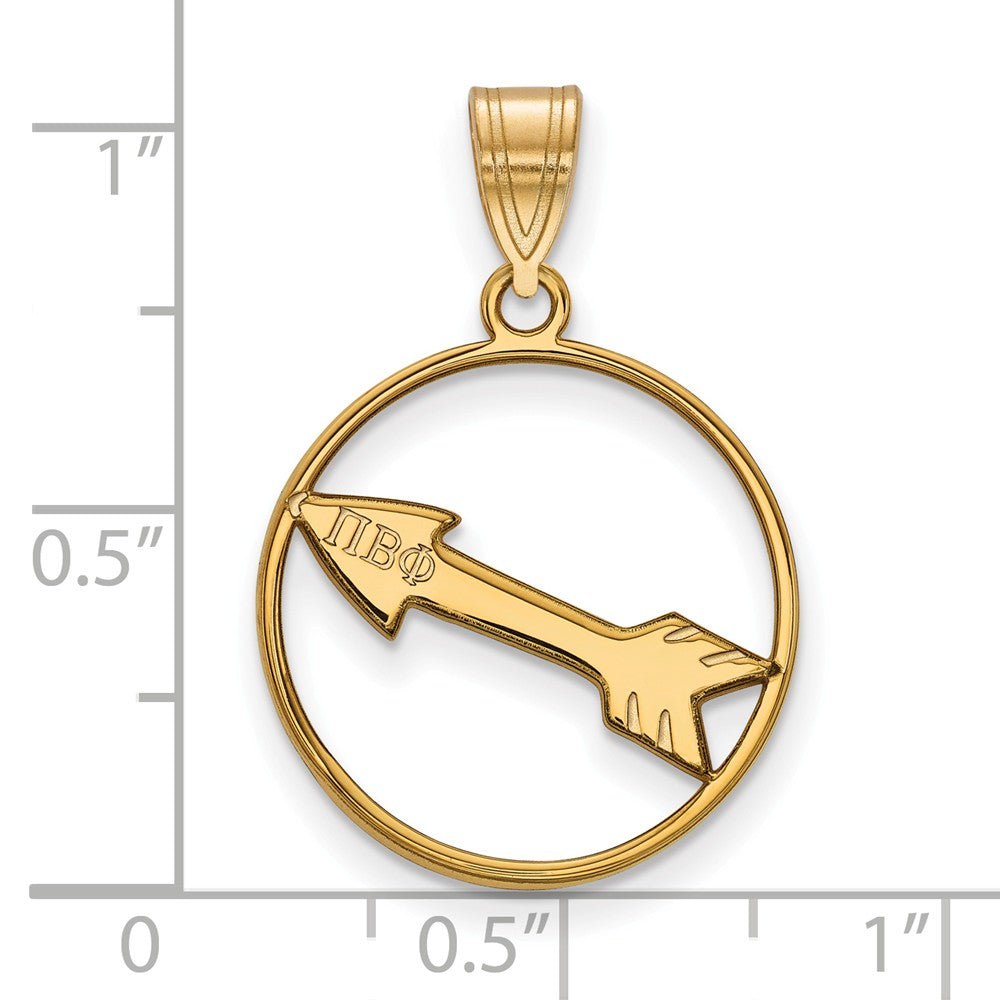 Alternate view of the 14K Plated Silver Pi Beta Phi Medium Circle Pendant by The Black Bow Jewelry Co.