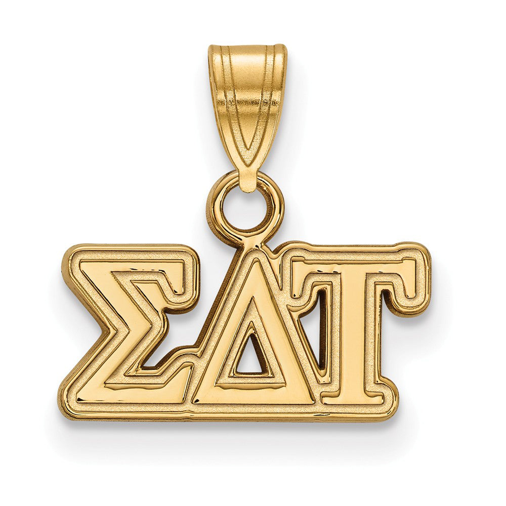 14K Plated Silver Sigma Delta Tau Small Greek Letters Pendant, Item P27109 by The Black Bow Jewelry Co.