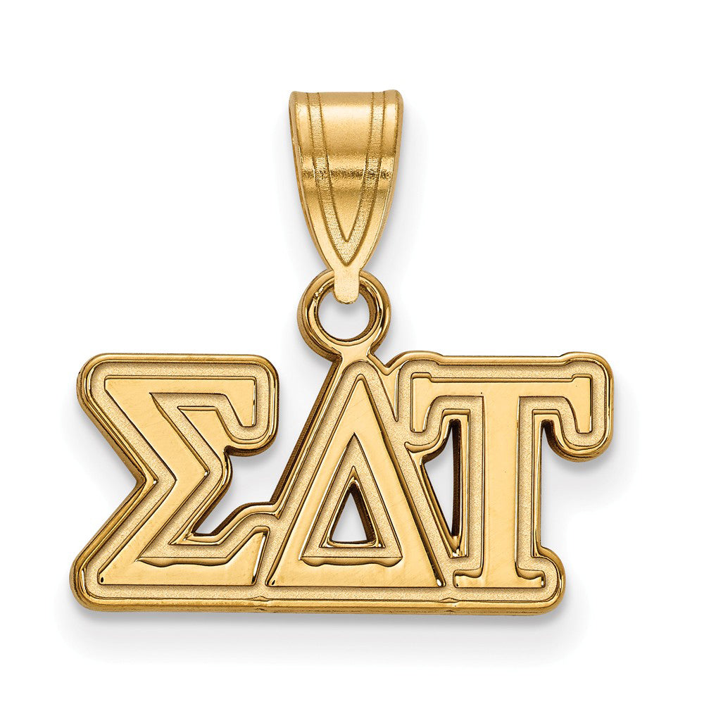 14K Plated Silver Sigma Delta Tau Medium Greek Letters Pendant, Item P27110 by The Black Bow Jewelry Co.
